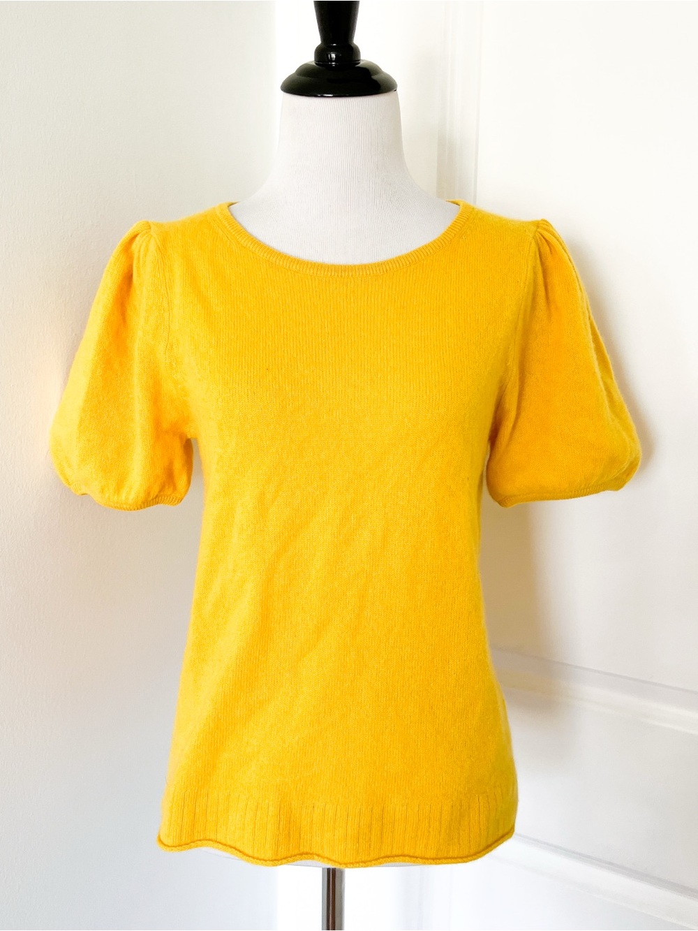Anthropologie Cashmere Sunny Yellow Puff Sleeve Knit Top - Small